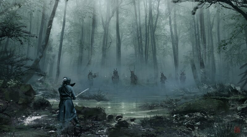 Samurai in Misty Forest — Green