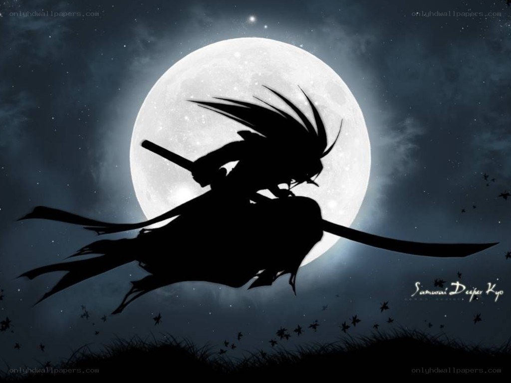 Samurai in moonlight silhouette