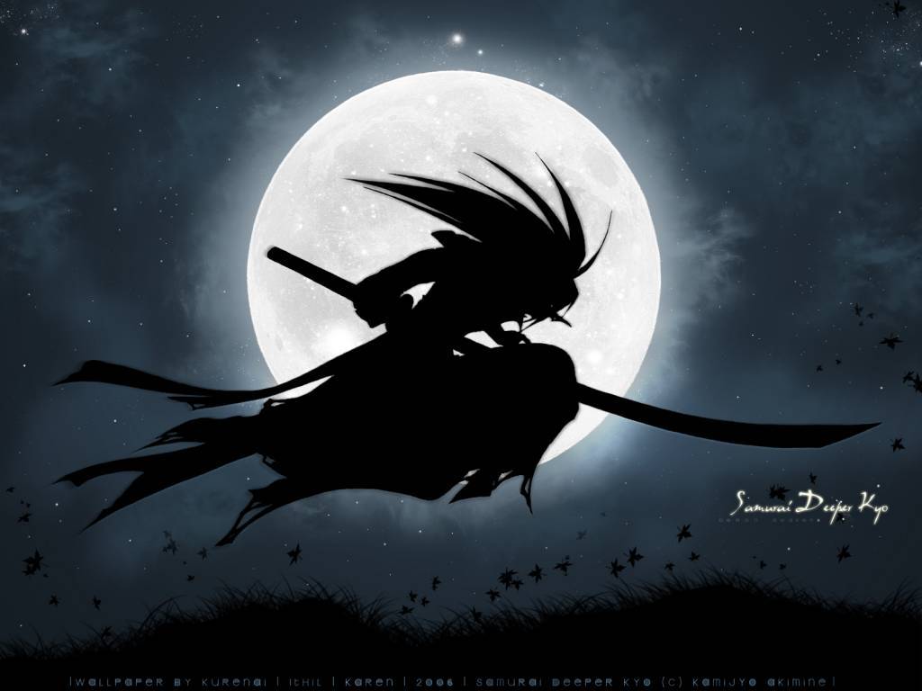 Samurai in moonlight silhouette
