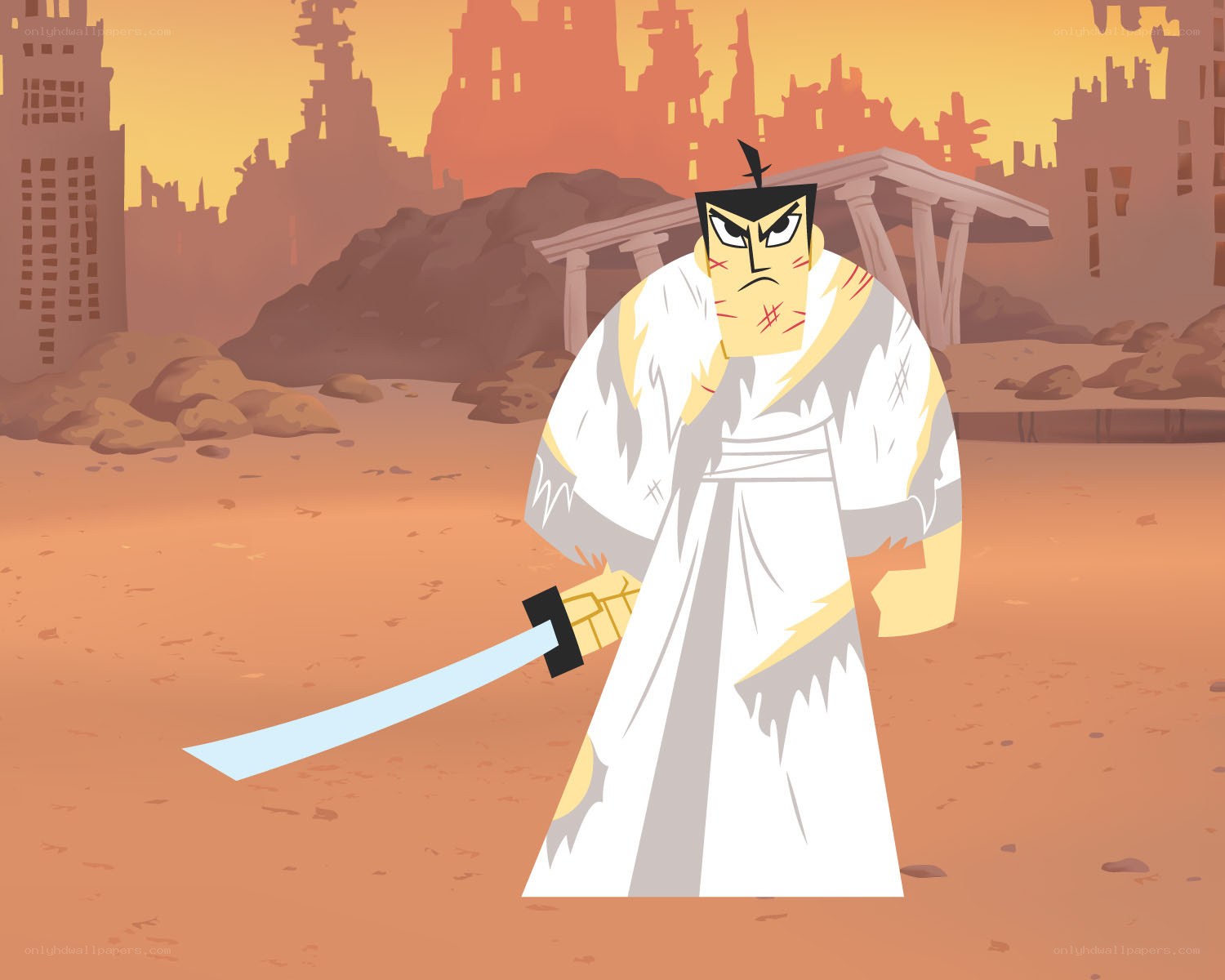 samurai in ruined city