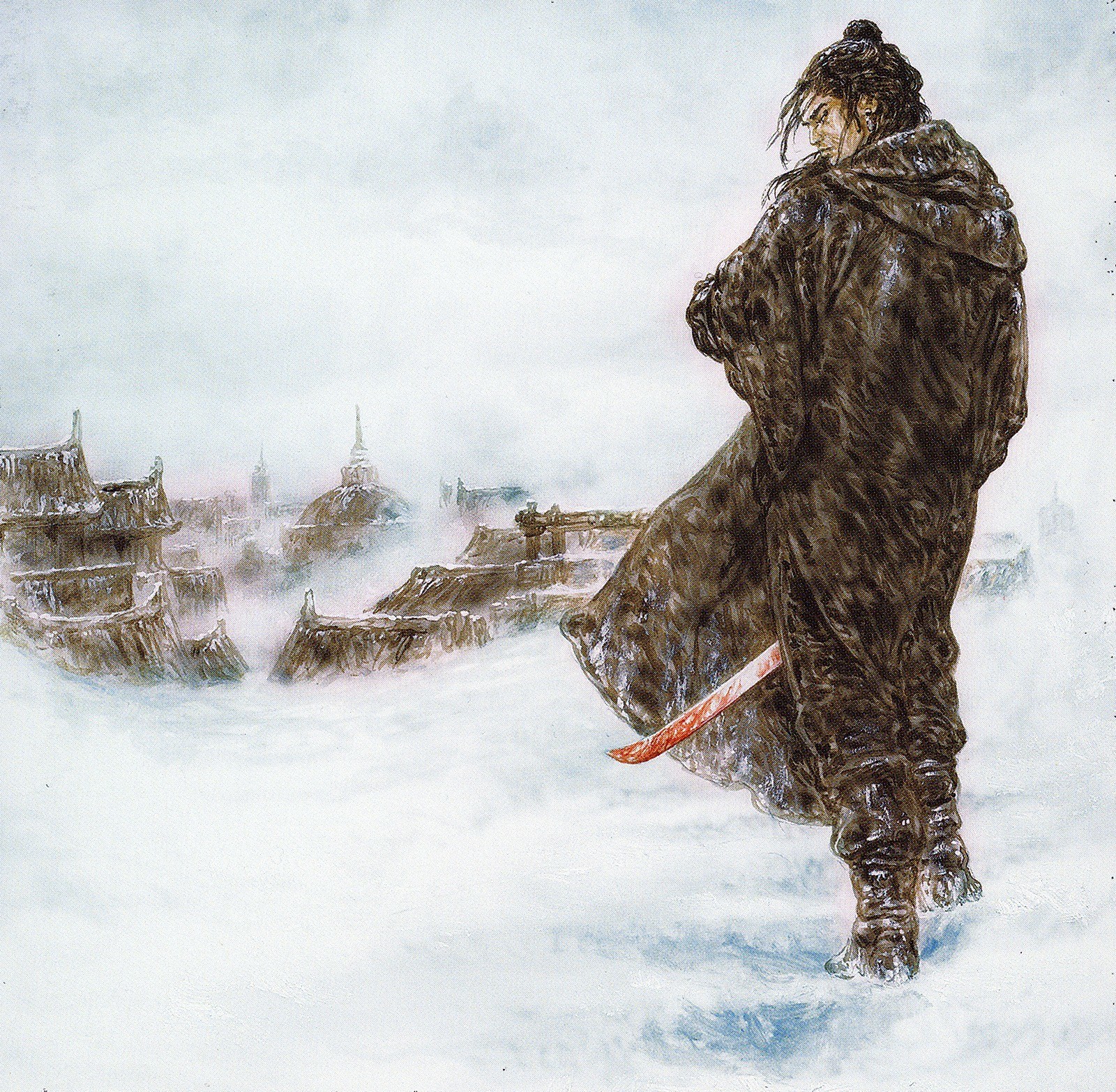 samurai in snowy city