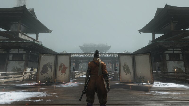 Samurai in Snowy Courtyard