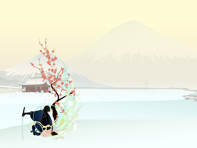 Samurai in snowy landscape