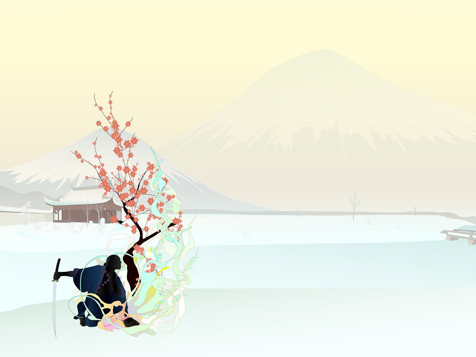 Samurai in snowy landscape