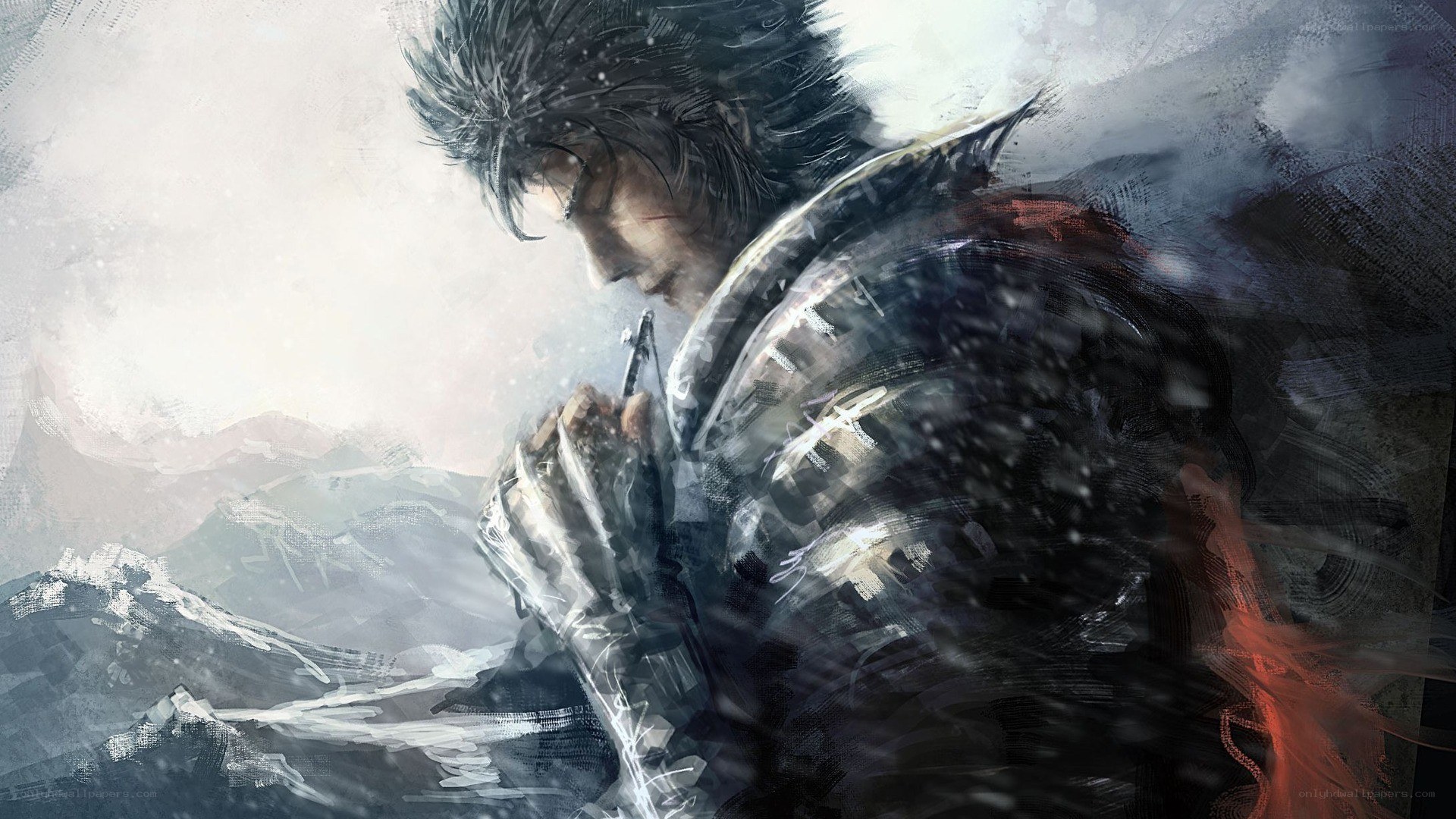 samurai in snowy mountains