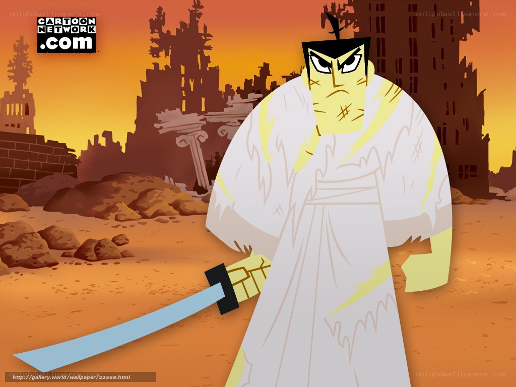 Samurai Jack in a ruined city