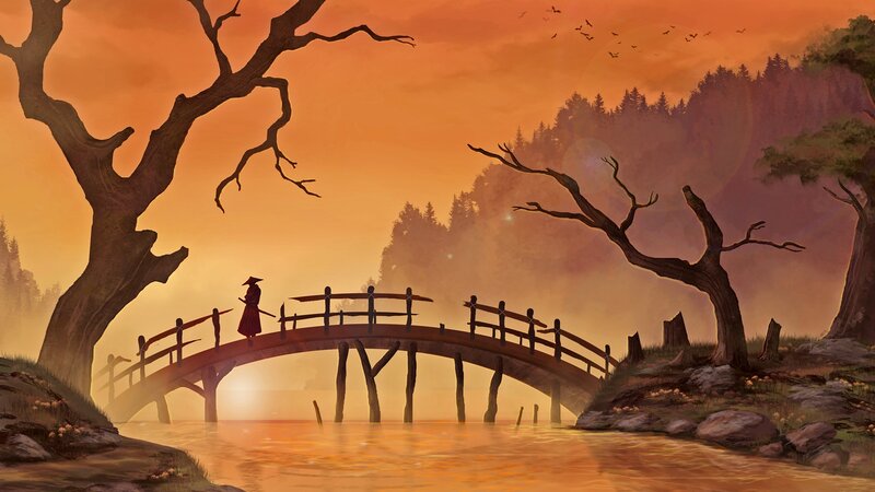Samurai on a Bridge — Orange