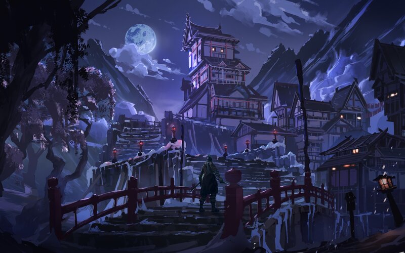 Samurai on a Bridge — Purple, Dramatic