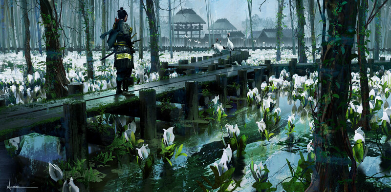 Samurai on a Wooden Bridge