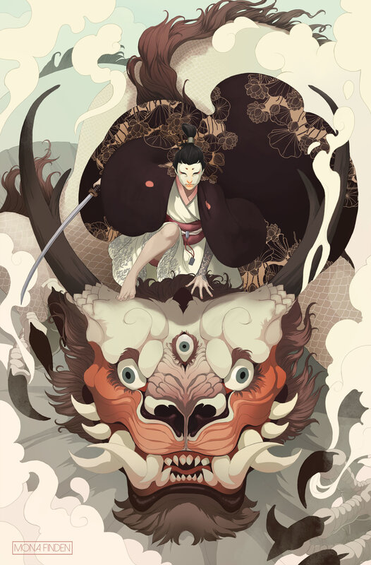 Samurai on Demon's Head — White