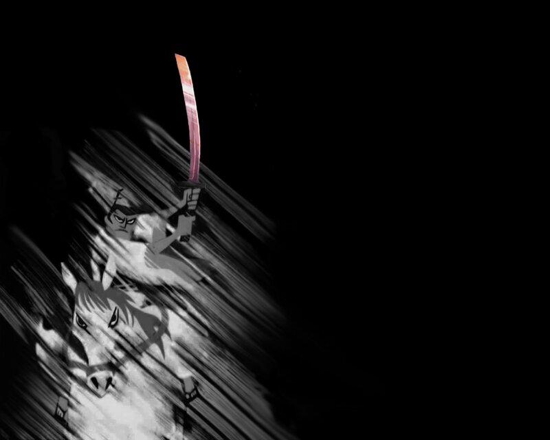 Samurai on Horseback — Black, Dramatic, Night
