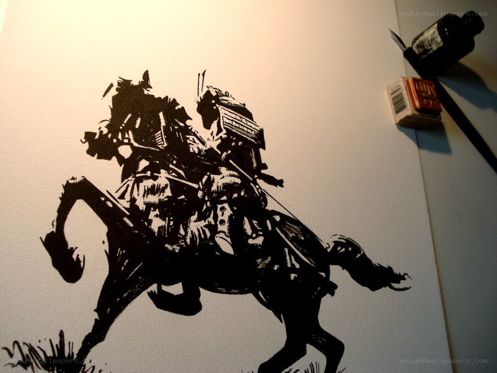 samurai on horseback drawing