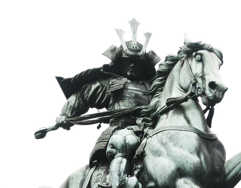 Samurai on Horseback — Gray, Dramatic