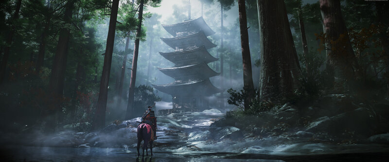 Samurai on Horseback — Green, Serene