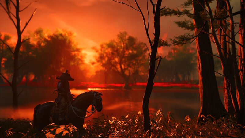 Samurai on Horseback — Orange, Dramatic