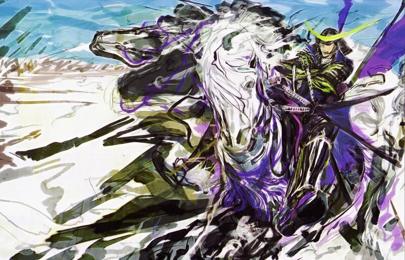 Samurai on Horseback — Purple, Dramatic