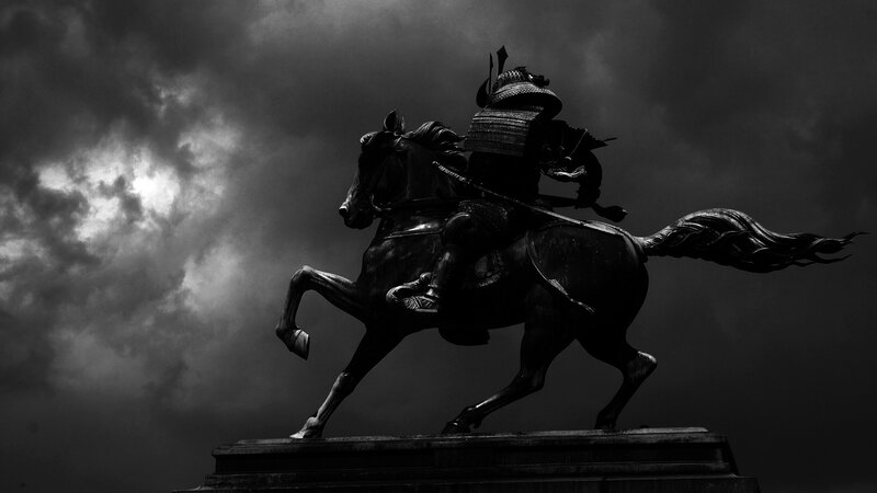 Samurai on Horseback Statue — Black