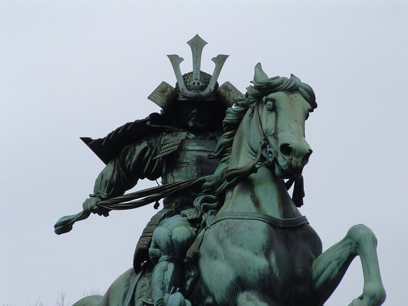 Samurai on Horseback Statue — Green