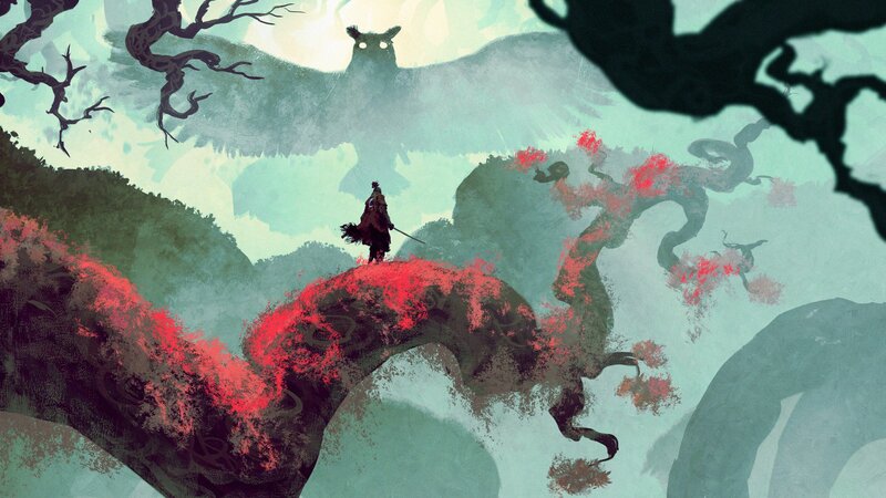 Samurai on Red Tree