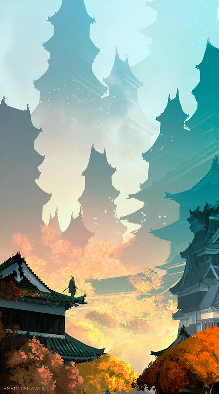 Samurai on Temple Roof