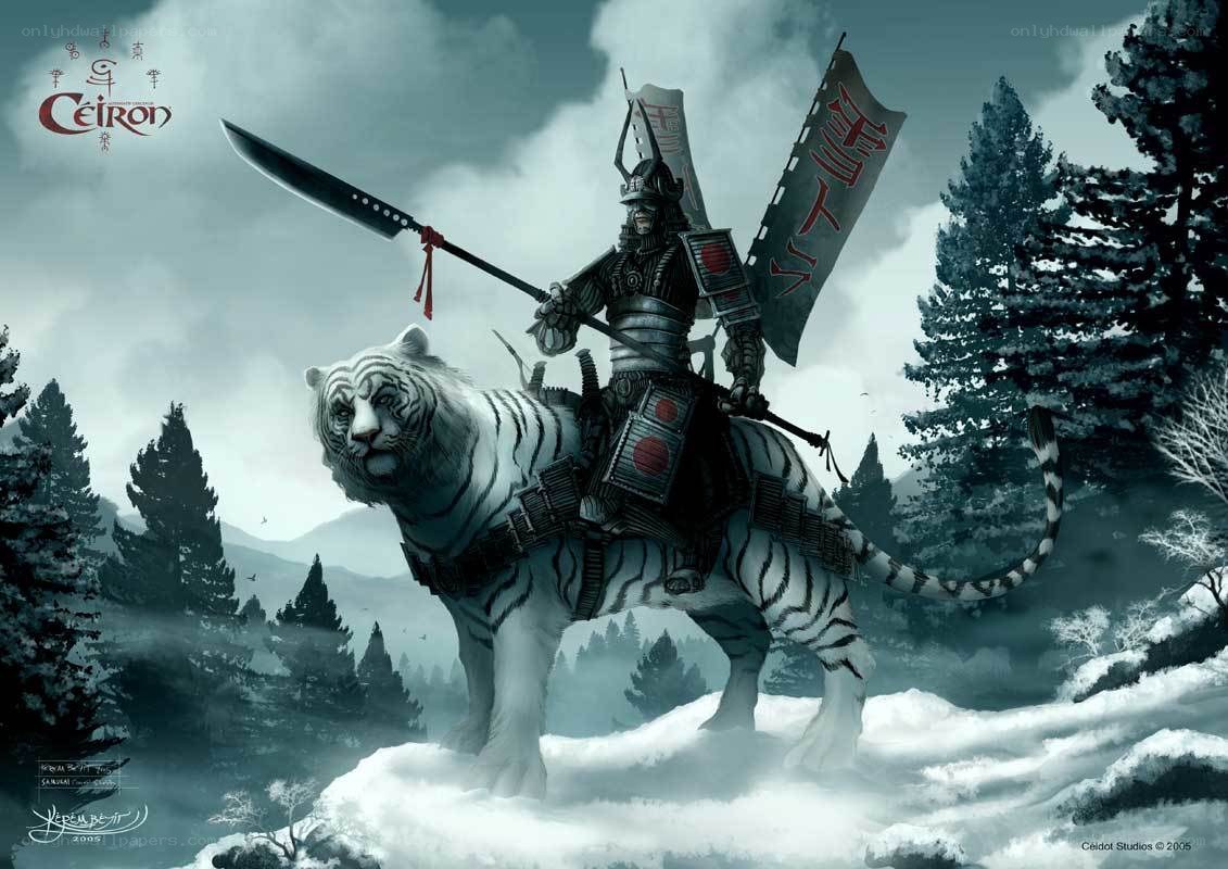 Samurai on white tiger