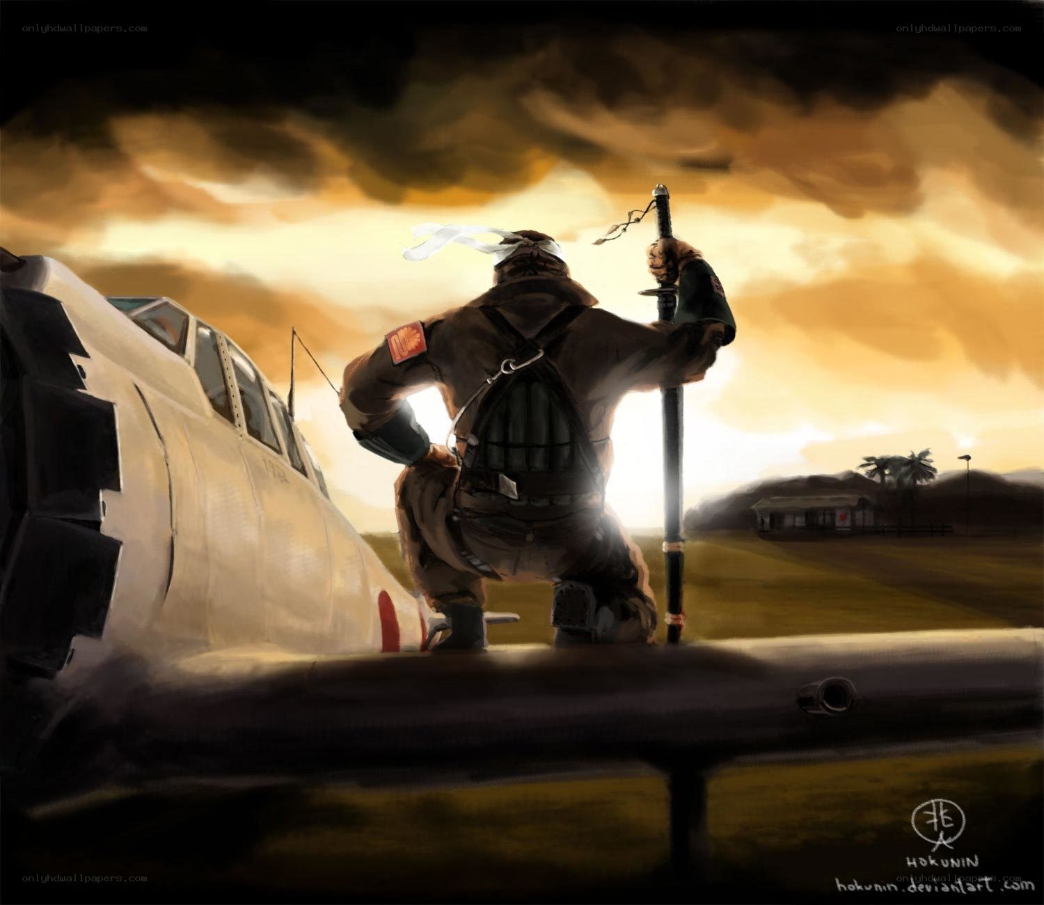 Samurai pilot at sunset