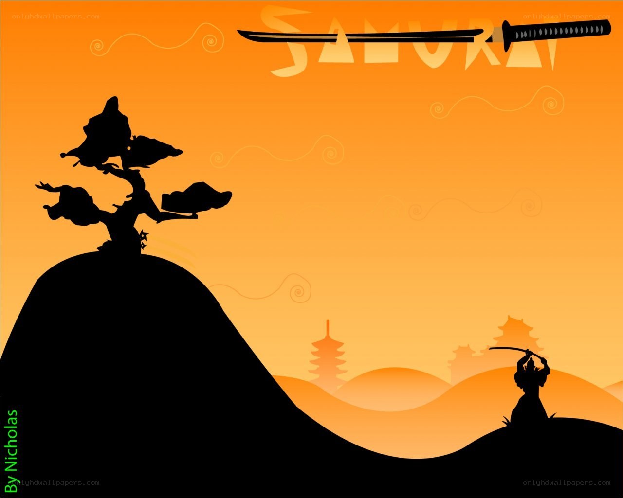 Samurai silhouette at sunset