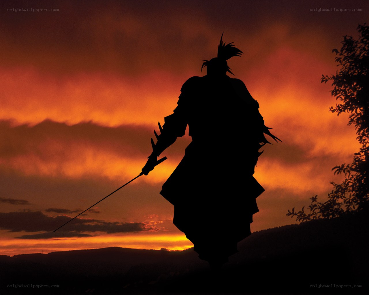 Samurai silhouette at sunset