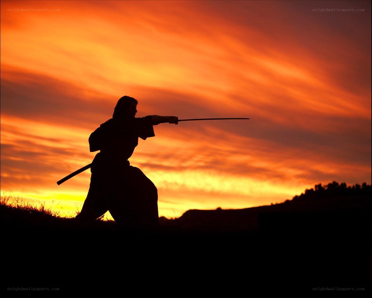 Samurai silhouette at sunset