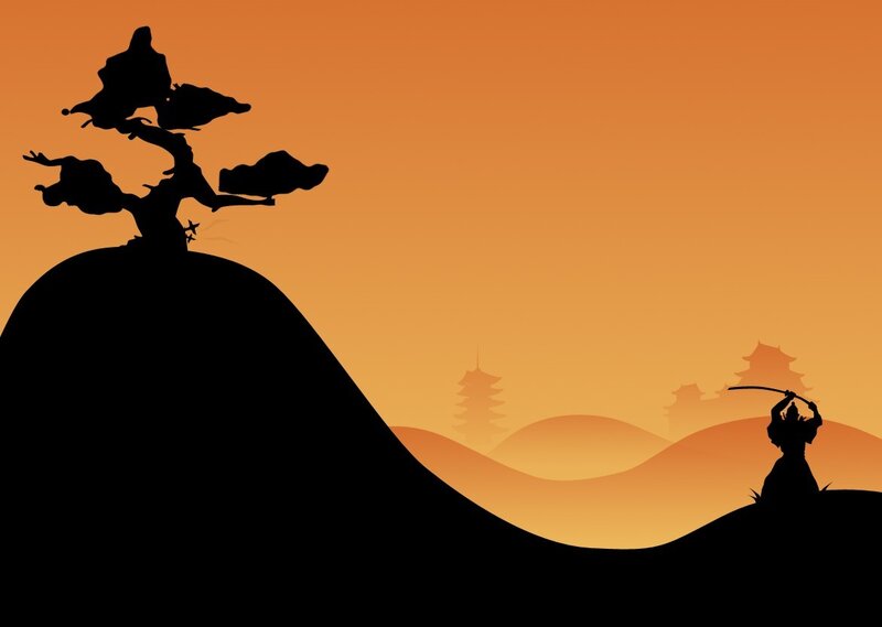 Samurai silhouette at sunset