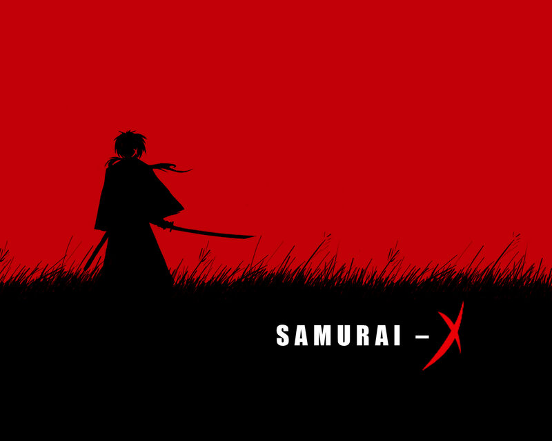 Samurai silhouette on red
