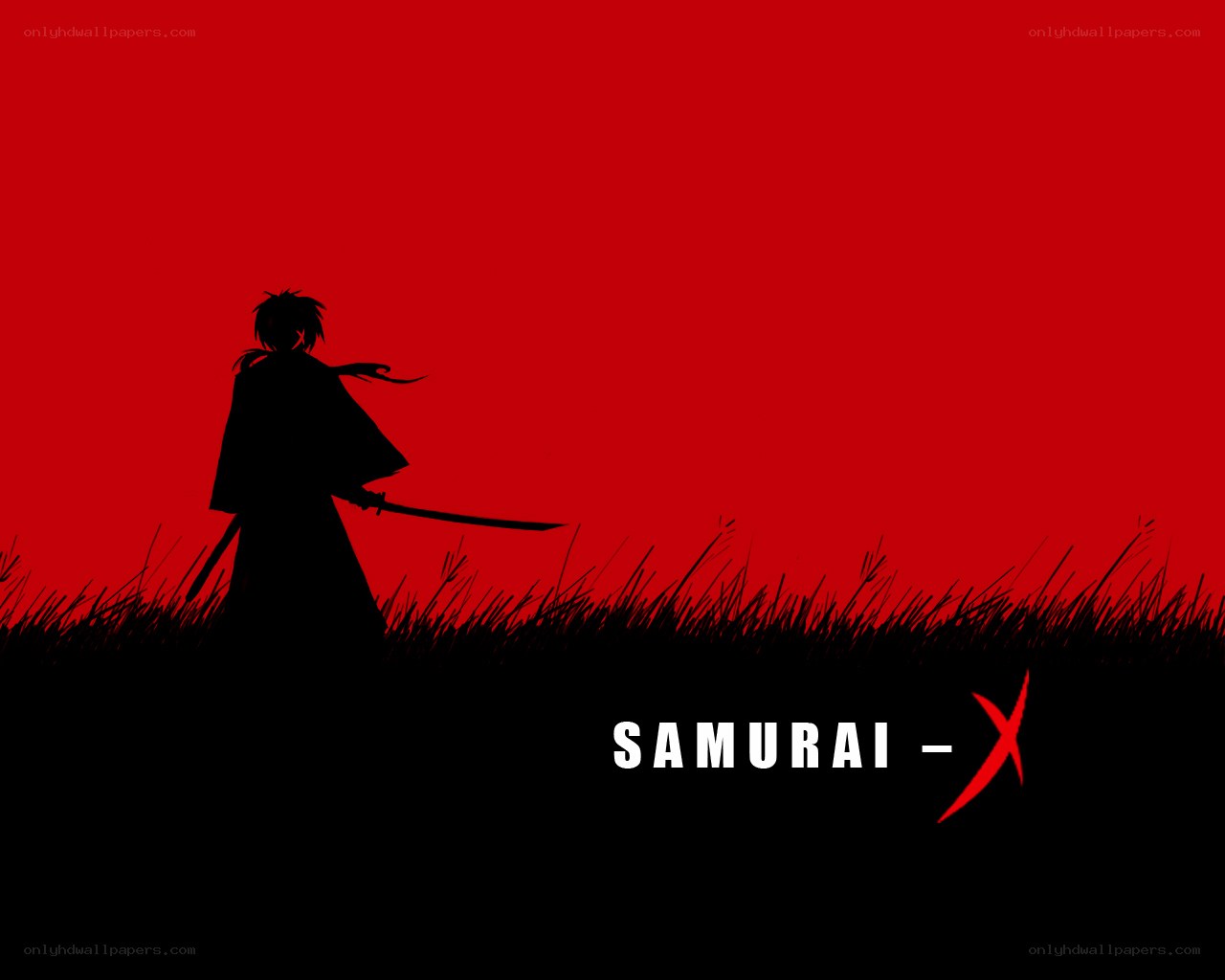 Samurai silhouette on red