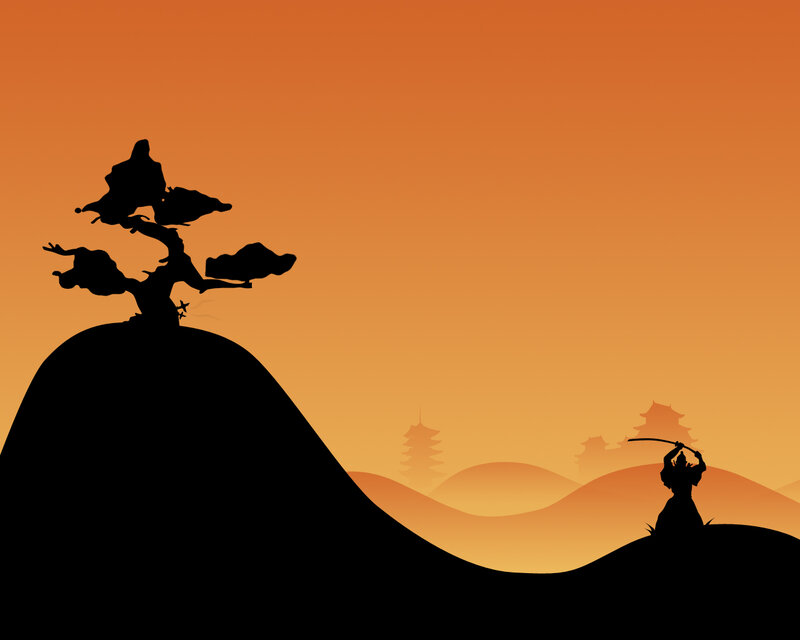 Samurai Silhouette — Orange, Dramatic