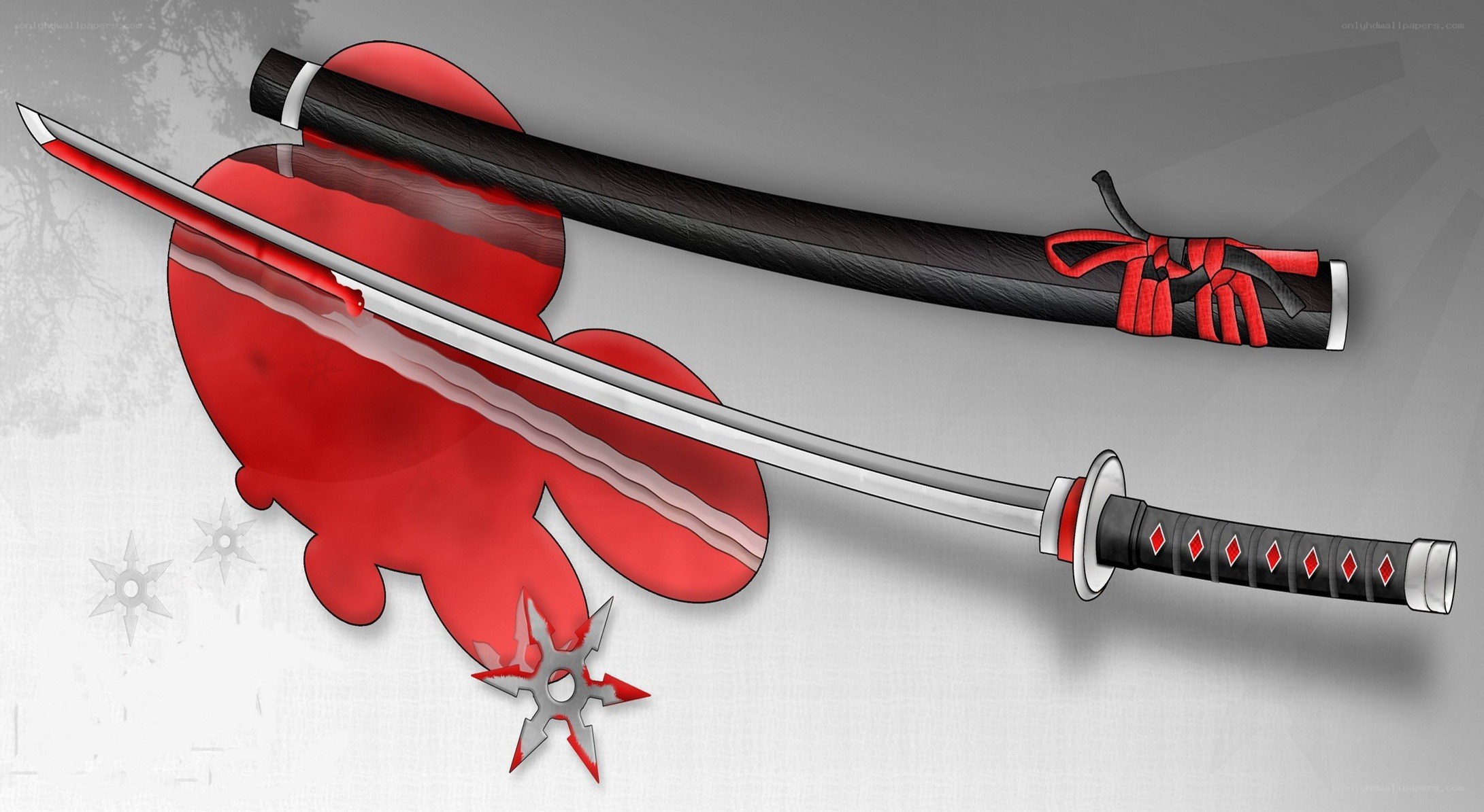 Samurai sword and shuriken
