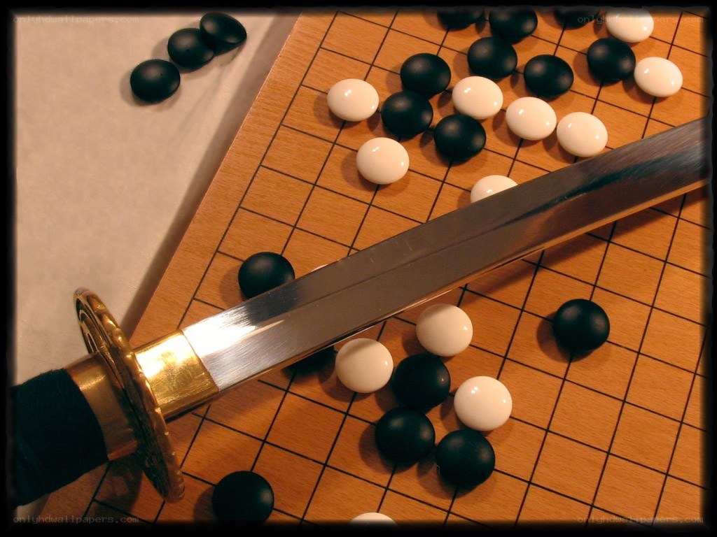 Samurai sword on Go board