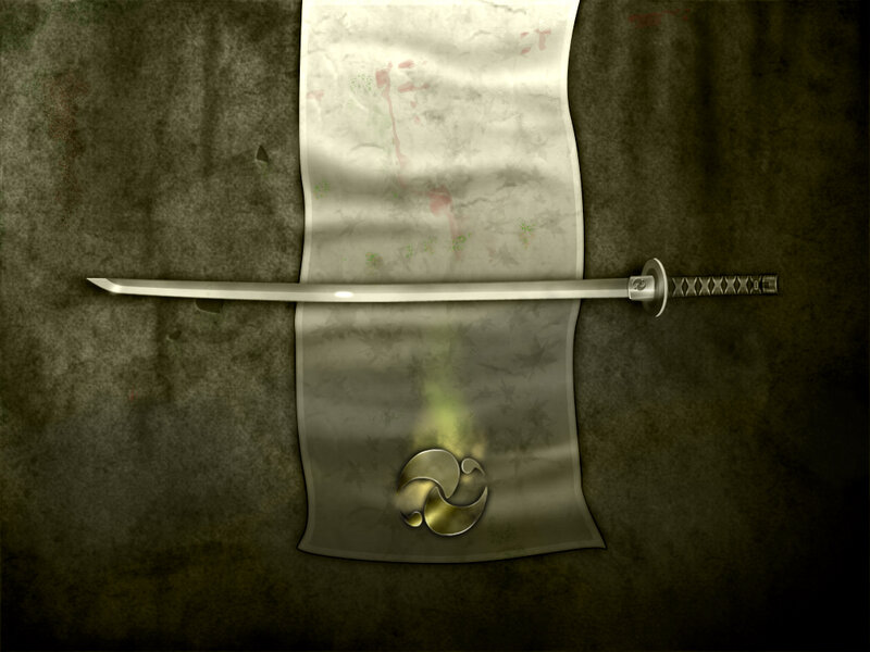 Samurai sword on scroll