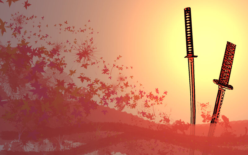 Samurai swords at sunset