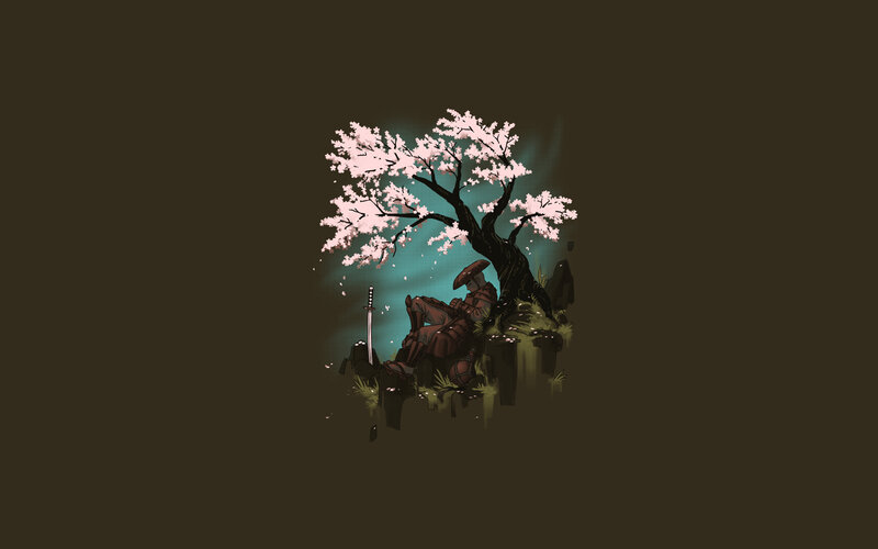 samurai under cherry blossom
