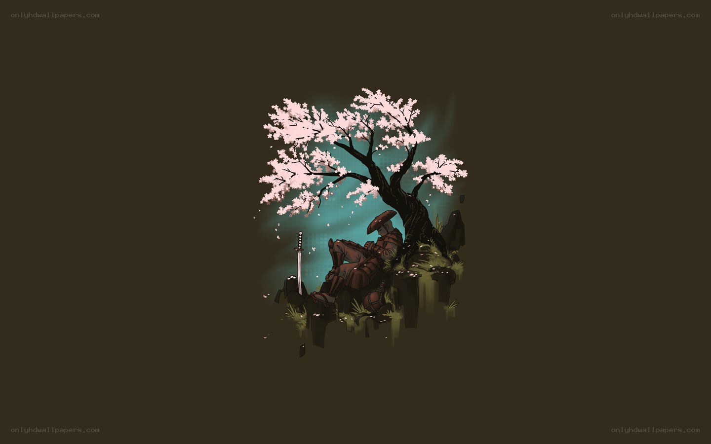 samurai under cherry blossom