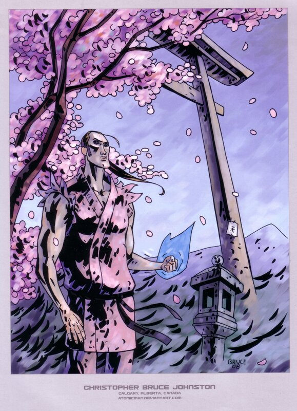 samurai under cherry blossoms