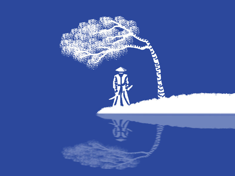 Samurai under Tree — Blue