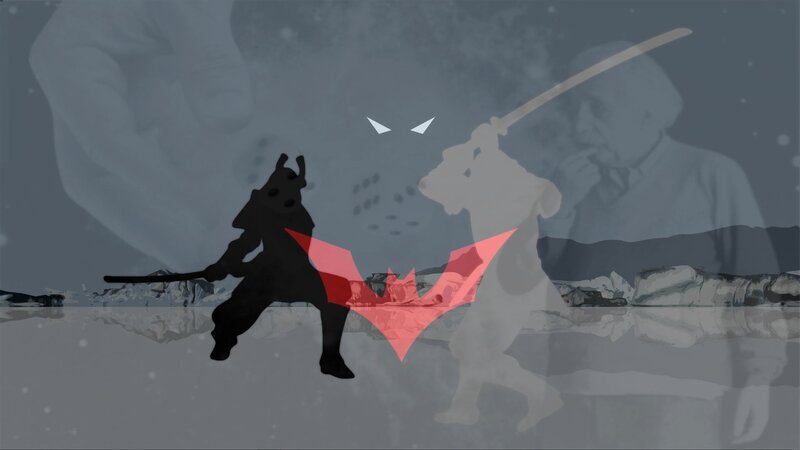 Samurai vs Batman silhouette
