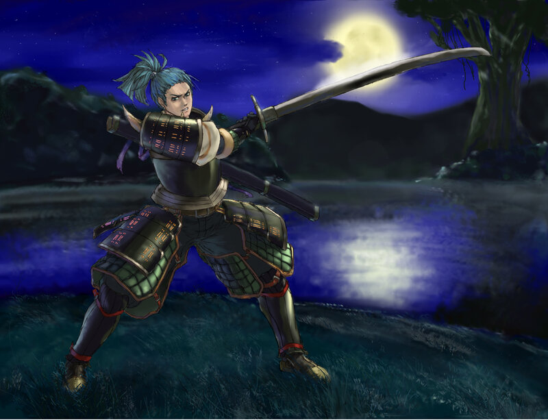samurai warrior at night