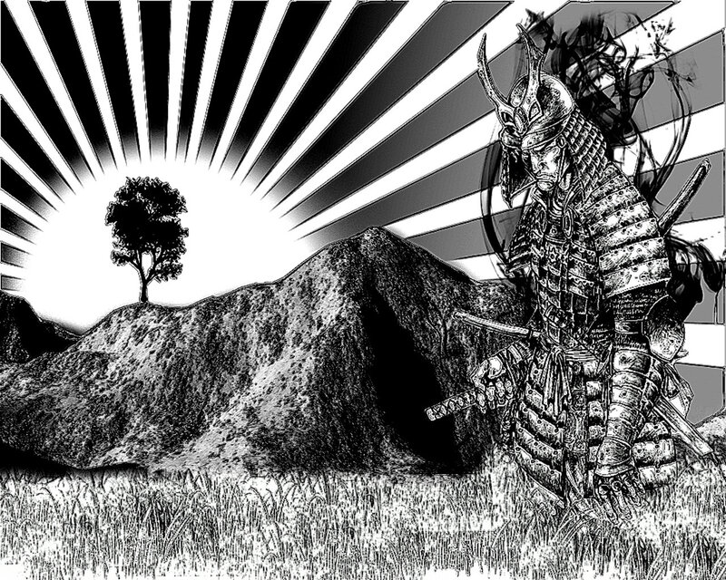 Samurai warrior at sunrise