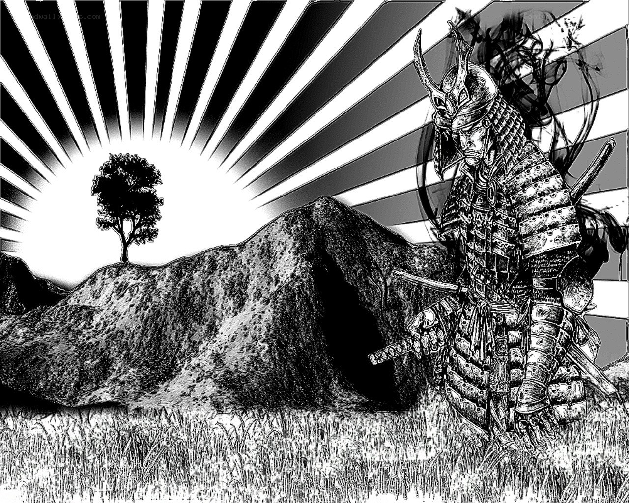 Samurai warrior at sunrise
