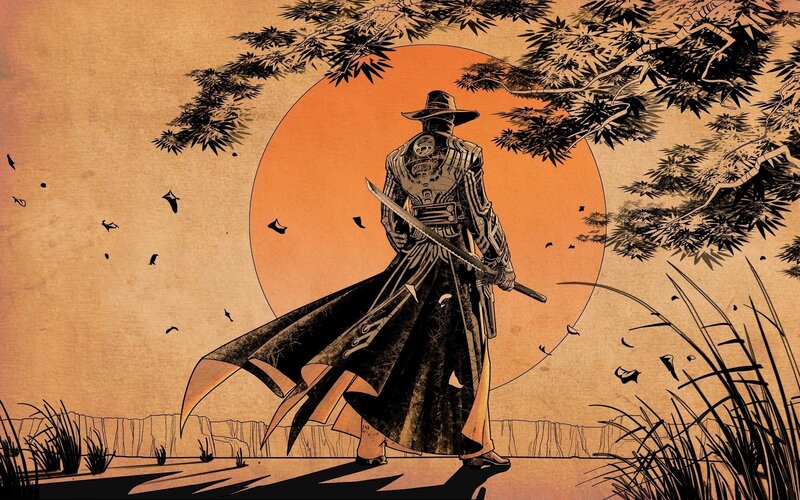 Samurai warrior at sunset
