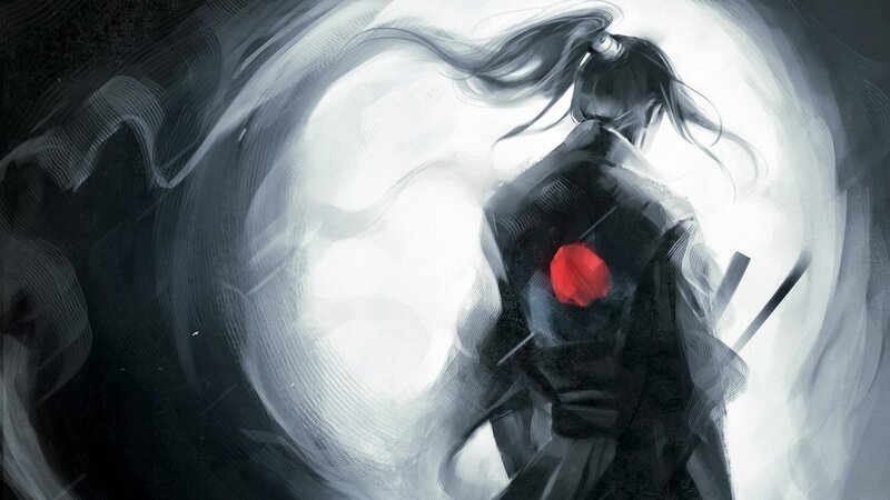 Samurai Warrior — Black, Dramatic, Digital Art, Sword