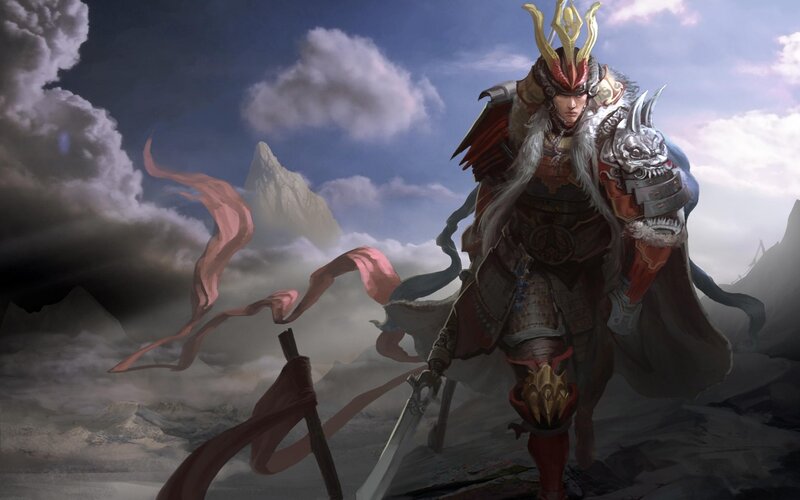 Samurai Warrior — Gray, Dramatic, Digital Art