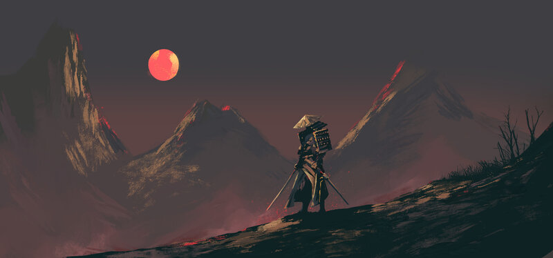 Samurai Warrior — Gray, Dramatic, Night