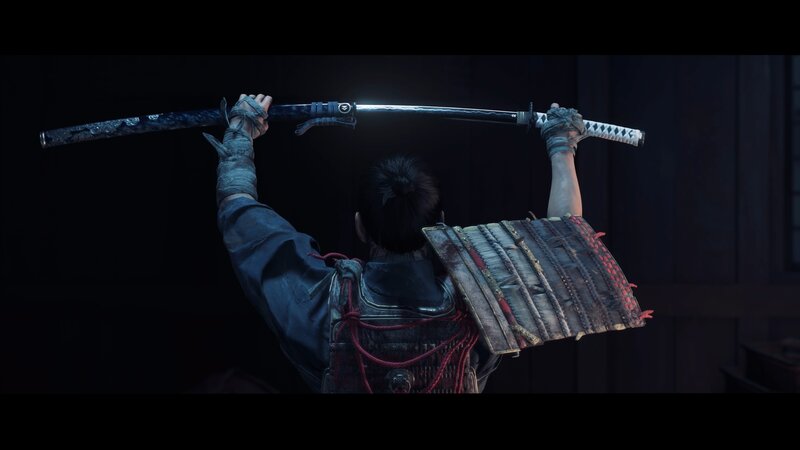 Samurai Warrior Holding Sword — Black, Dramatic, Night
